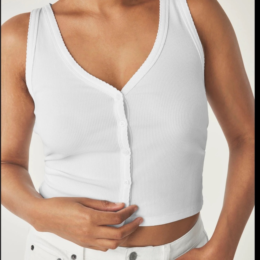 NWT-Florence by Mills White Button-Front Ribbed Tank Top